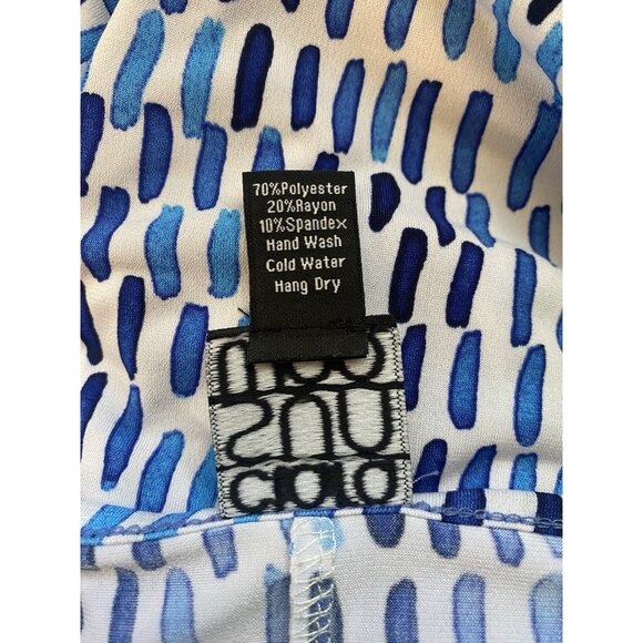 Clara Sun Woo Tunic Top Scoop Keyhole Neck 3/4 Sleeve Blue Printed Stretchy M - Picture 7 of 7